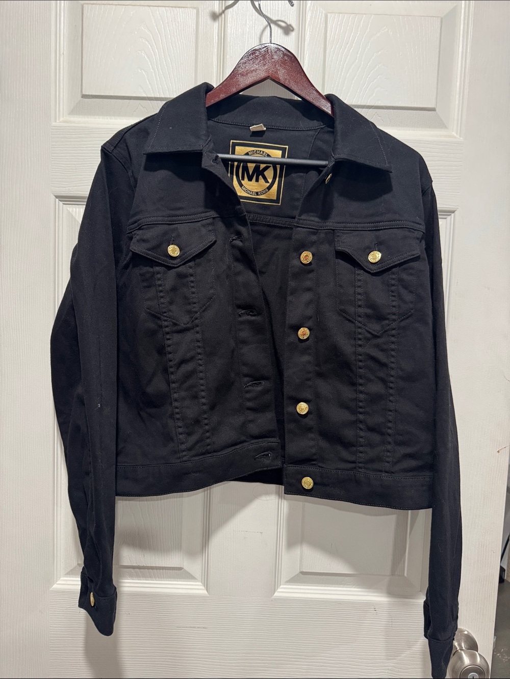 Michael Kors Black Denim Jacket with Gold-Tone Buttons